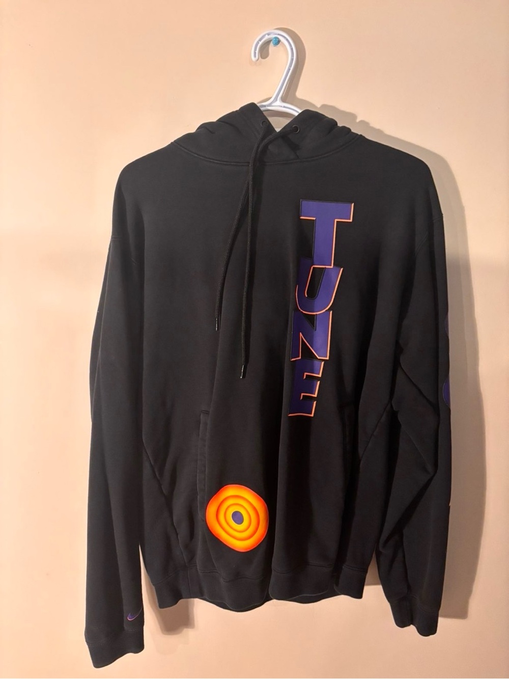 Nike Black Zip-Up Hoodie with Purple Vertical Logo & Orange Target Accent
